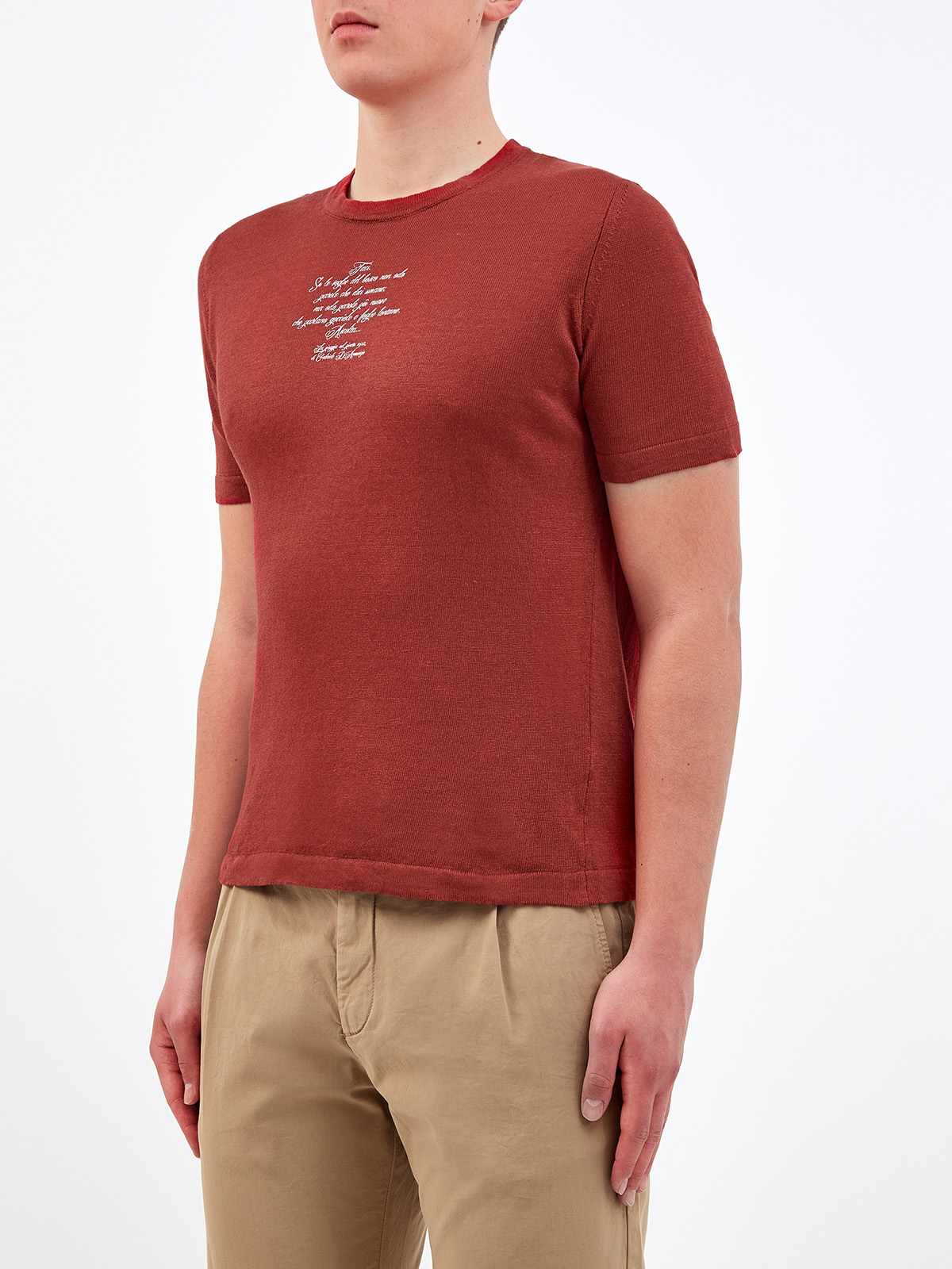 Тонкая футболка из конопляной пряжи с принтом в стиле леттеринг ELEVENTY, цвет бордовый, размер 48;46 - фото 3
